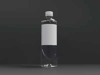 Transparent Plastic Beverage Bottle With White Label And Cap On Dark Background 3d model