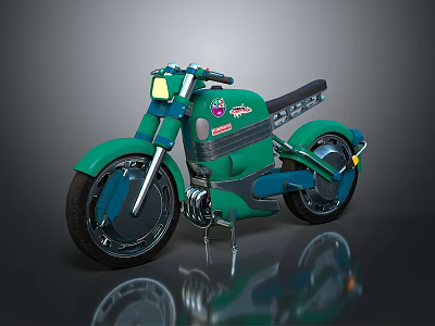 Green Vintage Motorcycle With Black Leather Seat And Modern Retro Design Details 3d model