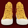 Yellow High Top Canvas Shoes With Red Logo And White Sole Design