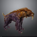 Ferocious Mythical Beast With Spiky Purple And Orange Fur And Long Fangs
