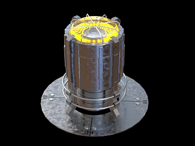 Metallic Device With Yellow Illuminated Upper Part And Circular Base Structure 3d model