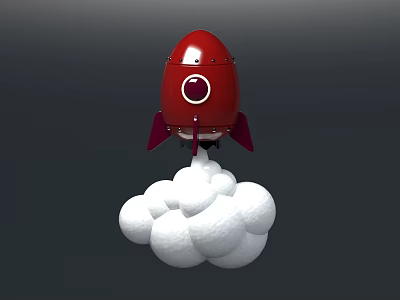 Red Rocket Model With Cloud Like Exhaust And Smooth Surface Design 3d model