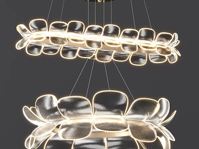 Modern Elegant Petal Shaped Layered Chandelier With Glowing Glass Design And Hanging Structure 3d model