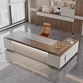 Modern Office Interior Featuring Executive Wooden Desk Orange Chair Window City View And Cabinets