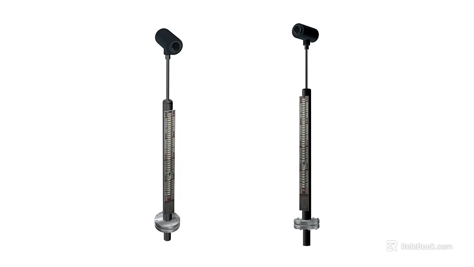 Industrial Level Gauge With Vertical Scale Top Black Component And Base Mount 3d model 