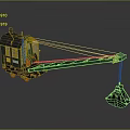 Green Crane Utility Vehicle With Long Boom Claw Device Red Wheels And Black Cab