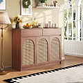 Wooden Storage Sideboard with Rattan Weave Doors and Decorative Items in Bright Living Room