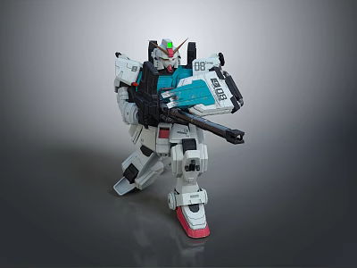 White Blue Red Gundam Model Standing With Long Rifle Green Red Head And 08 Marking 3d model