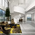Contemporary Spiral Staircase Design With White Structure Marble Walls Open Space And Green Plant