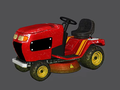 Red Agricultural Lawn Tractor with Steering Wheel Black Seat Yellow Wheels and Mowing Deck 3d model