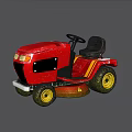 Red Agricultural Lawn Tractor with Steering Wheel Black Seat Yellow Wheels and Mowing Deck
