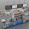 Commercial Equipment Setup With Menu Screens Shelves And Refrigerated Counter For Beverage Shop