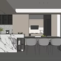 Modern Open Restaurant Interior Design With Marble Countertop Cabinets Dining Table And Chairs 3d model