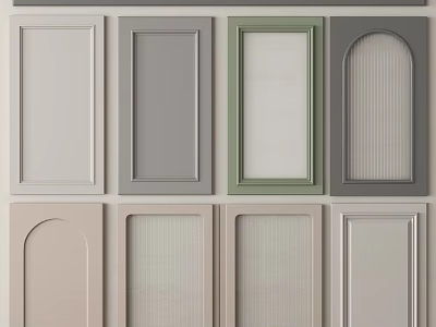 Diverse Style Cabinet Door Components Featuring Flat Arched And Louvered Designs In Multiple Colors 3d model