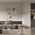 Modern Living and Dining Room Interior With Sofa Coffee Table Floor Lamp and Bookshelves