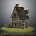 Charming Cottage Architecture With Red Tiled Roof Green Shutters Red Door And Street Lamp