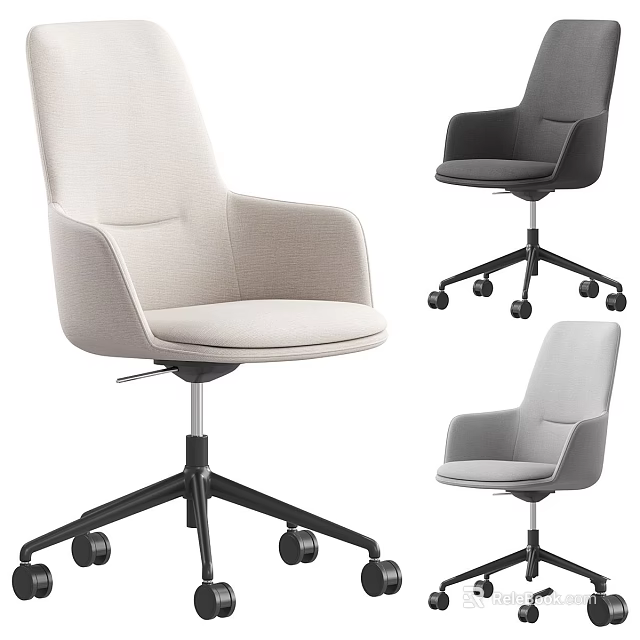 Modern Office Desk and Chair Set with Multi Colored Fabric Seats and Rolling Wheels 3d model 