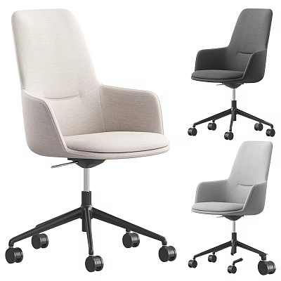 Modern Office Desk and Chair Set with Multi Colored Fabric Seats and Rolling Wheels 3d model