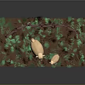Miniature Farm Scene With Green Grass Wooden Fence Sheep And Small White Flowers