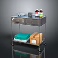 Stainless Steel Industrial Utility Cart With Wheels Drawers Tray Bottles Green Cloths And Box