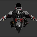 Detailed 3D Render Mechanical Warrior Character with Red White Armor and Mechanical Limbs