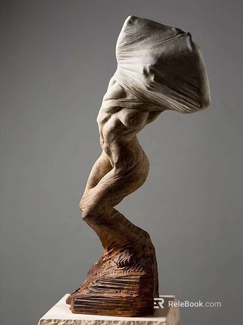 Artistic Dynamic Human Figure Sculpture With Flowing Drapery And Muscular Torso Details 3d model 