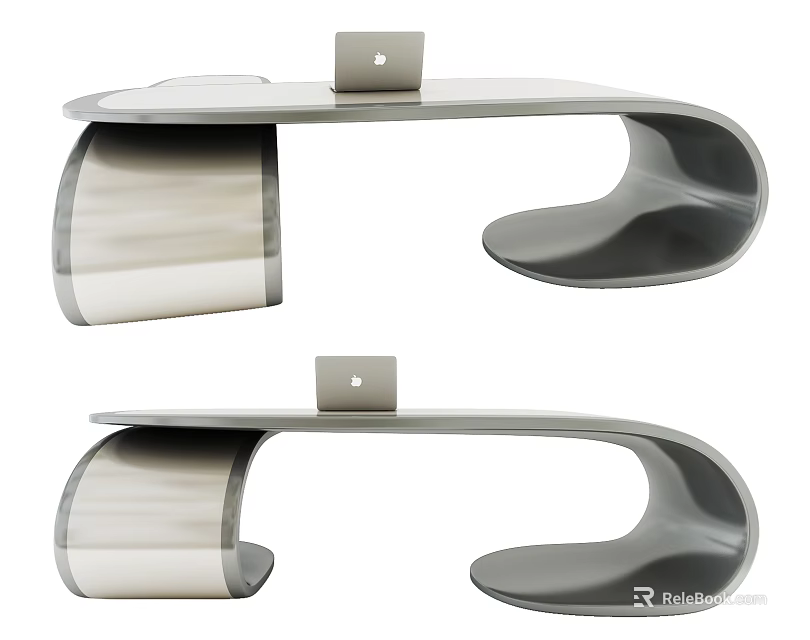 Modern Curved Desk Design With Sleek Surface And Laptop On Top 3d model 