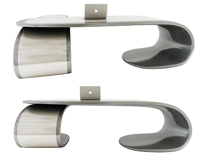 Modern Curved Desk Design With Sleek Surface And Laptop On Top 3d model