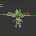 Detailed Green Sci Fi Mecha Creature With Multiple Heads And Extended Wings 3d model