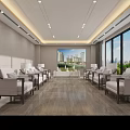 Modern Conference Room With Spacious Layout Large Windows Projection Screen Wooden Flooring And Comfortable Chairs