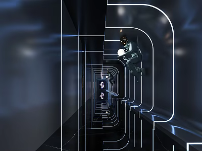 Futuristic KTV Corridor With Blue White Lighting Curved Lines Neon Effects Modern Tech Vibe 3d model