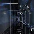 Futuristic KTV Corridor With Blue White Lighting Curved Lines Neon Effects Modern Tech Vibe