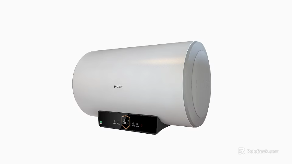 Haier Modern Electric Water Heater With Silver Cylindrical Design And Digital Panel 3d model 