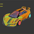 Orange Racing Car with Black Stripes Rear Spoiler and High Performance Design