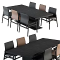 Modern Dining Table And Chairs Set With Wooden Tabletop And Black Brown Chairs
