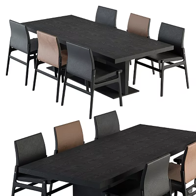 Modern Dining Table And Chairs Set With Wooden Tabletop And Black Brown Chairs 3d model