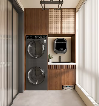 Modern Middle Ancient Home Balcony Cabinet Washing Machine Cabinet Washing Machine Dryer Laundry 3d model