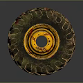 Vintage Recycled Tire Shaped Decorative Ornament Combination With Yellow Center And Worn Texture