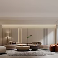 Modern Elegant Basement Interior With Sofa Round Coffee Table Armchair And Plants