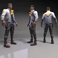 Game Character 3D Model Gray White Jacket Orange Accents Waist Chains Headpiece Orange Sole Shoes