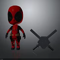 Cute Deadpool Action Figure In Red Black Costume With Crossed Swords