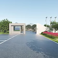 Industrial Factory Building With Modern Circular Roof Green Landscaping And Parking Lot