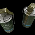 Green M83 Smoke Grenades With Blue Stripes And Warning Labels