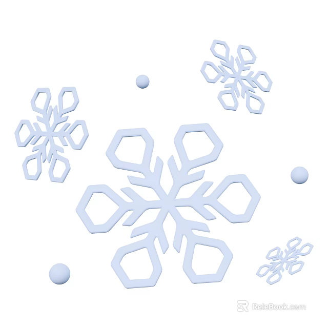 Light Blue Snowflake Shaped Decorative Ornament Set with Small Round Balls 3d model 