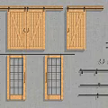 Barn Doors Featuring Wooden And Glass Panel Designs With Installation Hardware Tracks