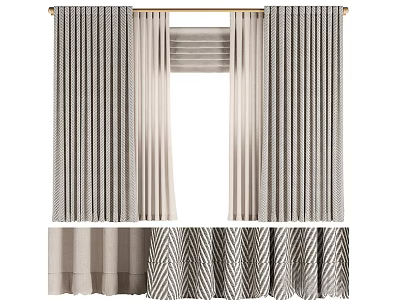 Modern Curtains With Herringbone Pattern And Striped Design For Home Interior 3d model