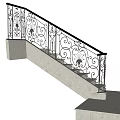 Staircase With Ornate Iron Railing And Decorative Scrollwork On Concrete Steps 3d model