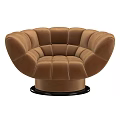 Brown Velvet Single Sofa With Tufted Design Rounded Shape And Black Circular Base 3d model