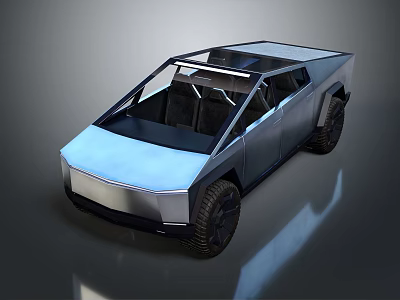 Futuristic Silver Electric Pickup Truck With Open Cabin And Large Wheels 3d model