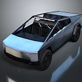 Futuristic Silver Electric Pickup Truck With Open Cabin And Large Wheels
